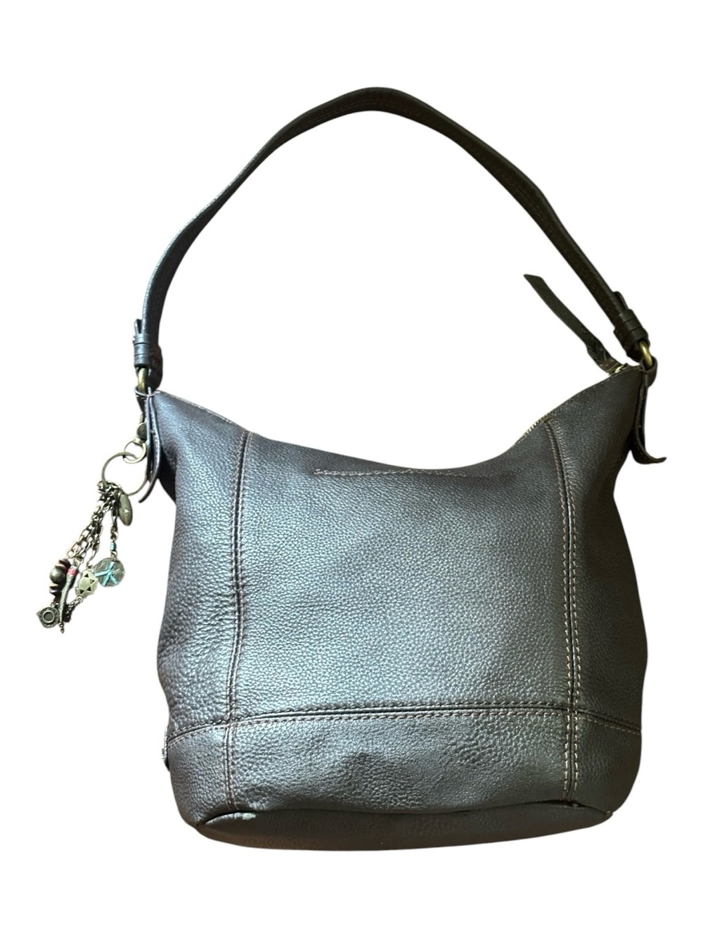 The Sak Sequoia Brown Pebble Leather Hobo Bag with Charms 11 X 13 NWOT - Picture 2 of 7